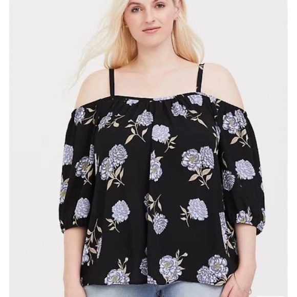 torrid Tops - Torrid Black Floral Cold Shoulder Top Size 2X